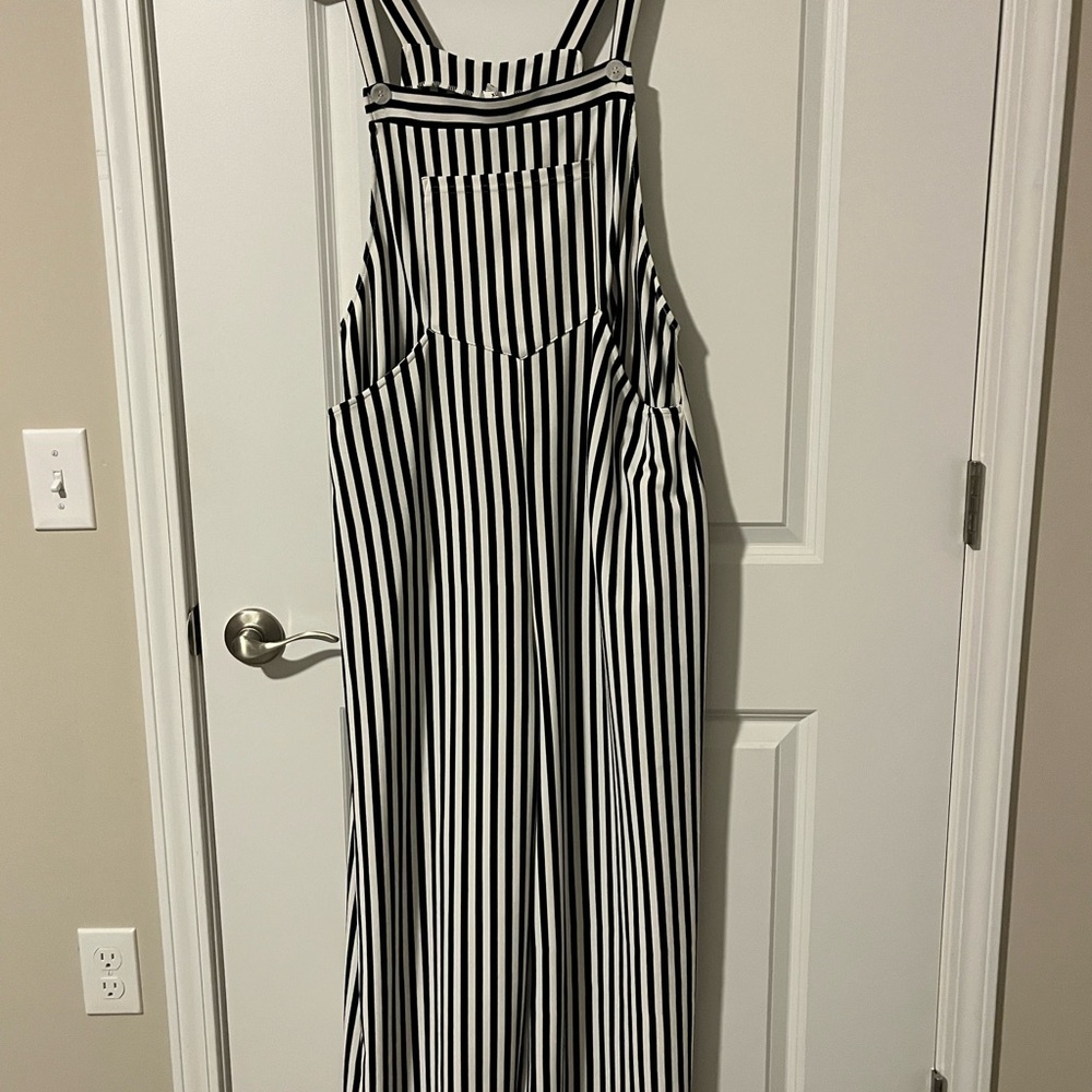 Halara Black and White Striped Overalls